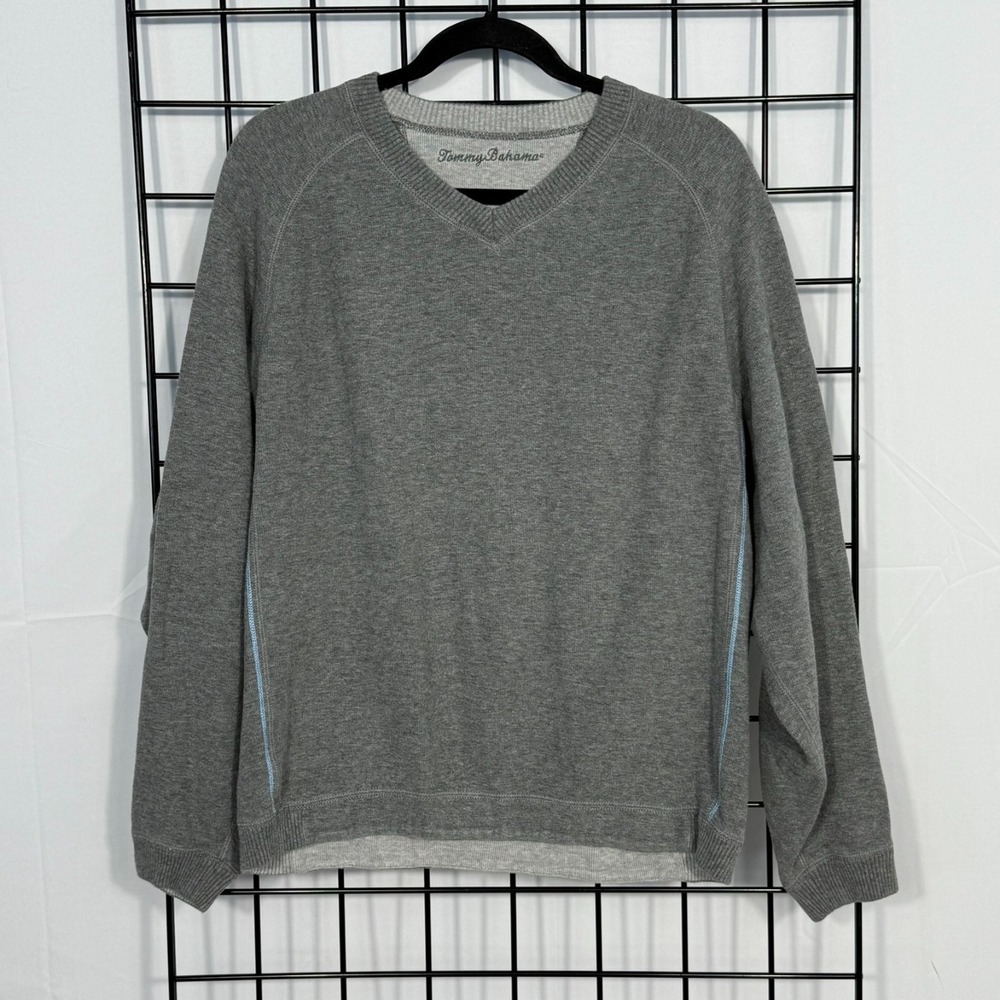 Tommy Bahama V-Neck Sweater‎ Mens XL Gray Reversible Cotton Casual Business